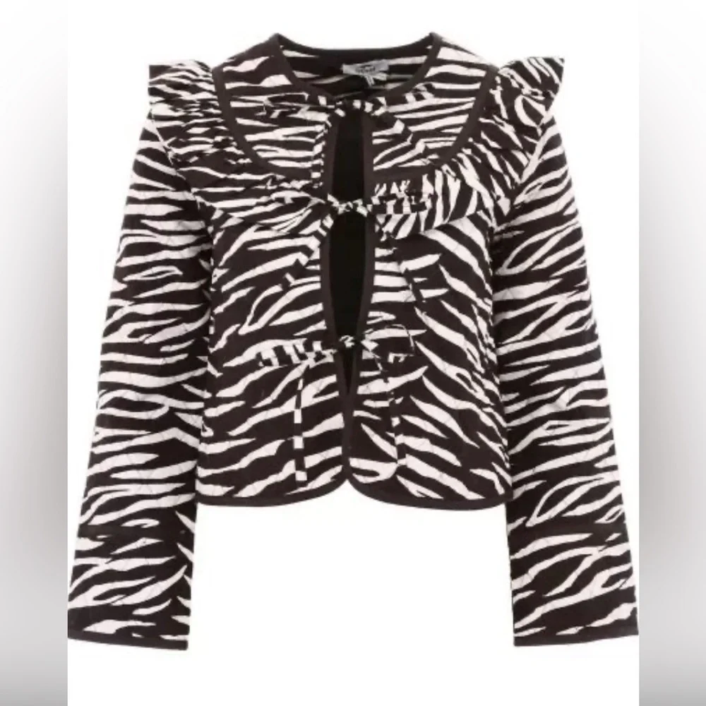 Ganni Faulkner Black & White Zebra-Print Quilted Tie-Front Jacket. EUC - Picture 2 of 7